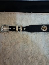 Nadin Black Leather Western Concho Belt 32" with Silver Tone Metal Concha's