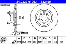 Image of 2x Brake disc Vented 24.0322-0100.1 ATE for VW SEAT