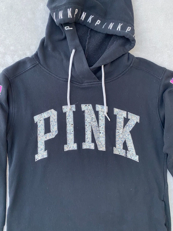 Women’s Victoria's Secret PINK Sequin Bling Floral 2pc Set Suit Hoodie/Jogger S - Image 3 of 4