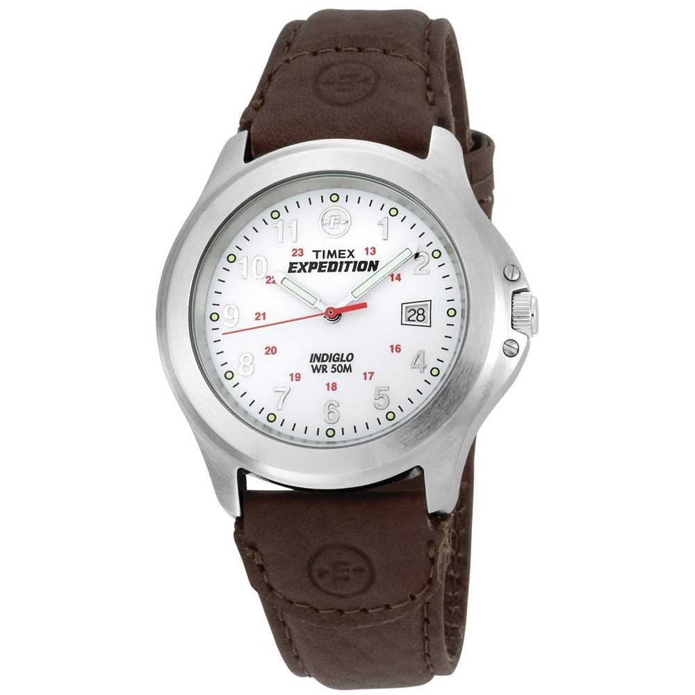 Timex T44381 Men's Expedition Metal Field White Dial Brown Leather