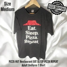 PIZZA HUT EAT SLEEP PIZZA REPEAT - T SHIRT Medium Restaurant Logo Uniform Adult