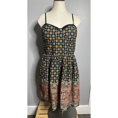 American Rag Cie Women XL Boho Paisley Medallion Smocked Back Sun Dress Black