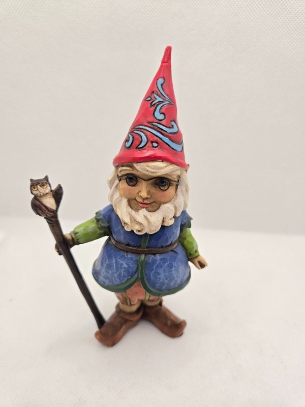 RARE Jim Shore Gnome Wearing Glasses holding a owl staff 5 1/2" no box
