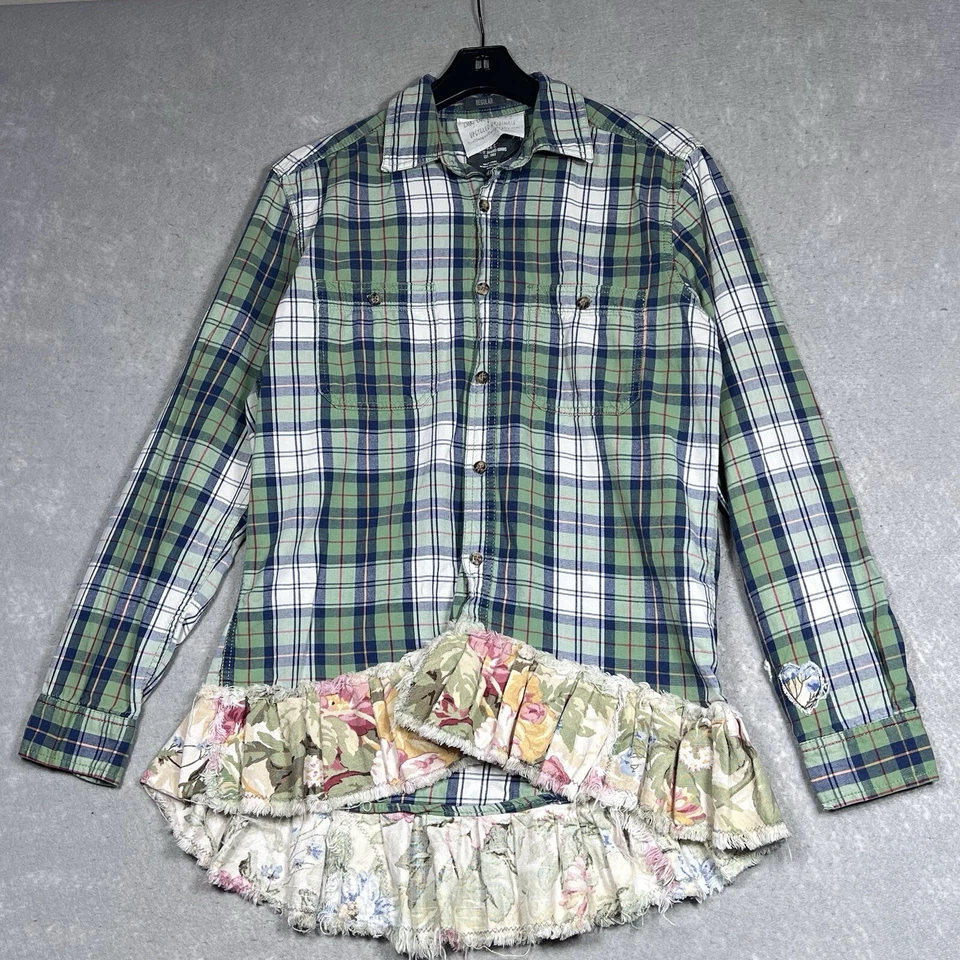 Camisa H&M Abotonada Para Mujer Mediana PERSONALIZADA Verde Franela a Cuadros Manga Larga Foto 4 de 4