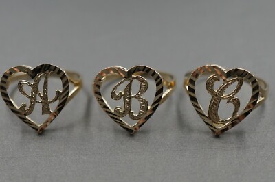10K Solid Yellow Gold Diamond Cut Heart Initial Letter Alphabet Ring. Size 7.25