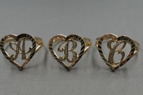 10K Solid Yellow Gold Diamond Cut Heart Initial Letter Alphabet Ring. Size 7.25 - Afbeelding 1 van 3