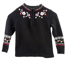 EUC Hanna Andersson 100 Sweater Black Red Floral 1/4 Zip 100 Cotton