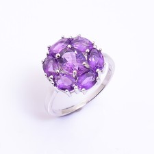 Natural Amethyst Oval Round Gemstone 925 Sterling Silver Women Floral Ring