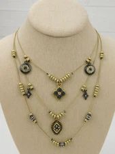 Chico's Gold Tone & Black Multi 3 Strand 19" Long Layered Statement Necklace