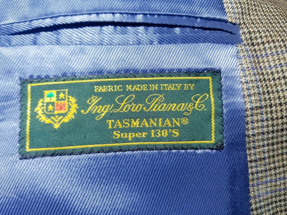 46L Samuelsohn LORO PIANA Check Blue on Brown Wool Blazer Jacket Sport Coat - Image 4 of 4