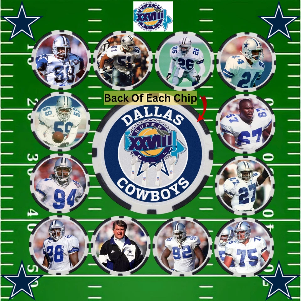COWBOYS SUPER BOWL XXVIII CHAMPION TEAM - FULL TEAM - 24 POKER CHIP SET - Image 2 of 4