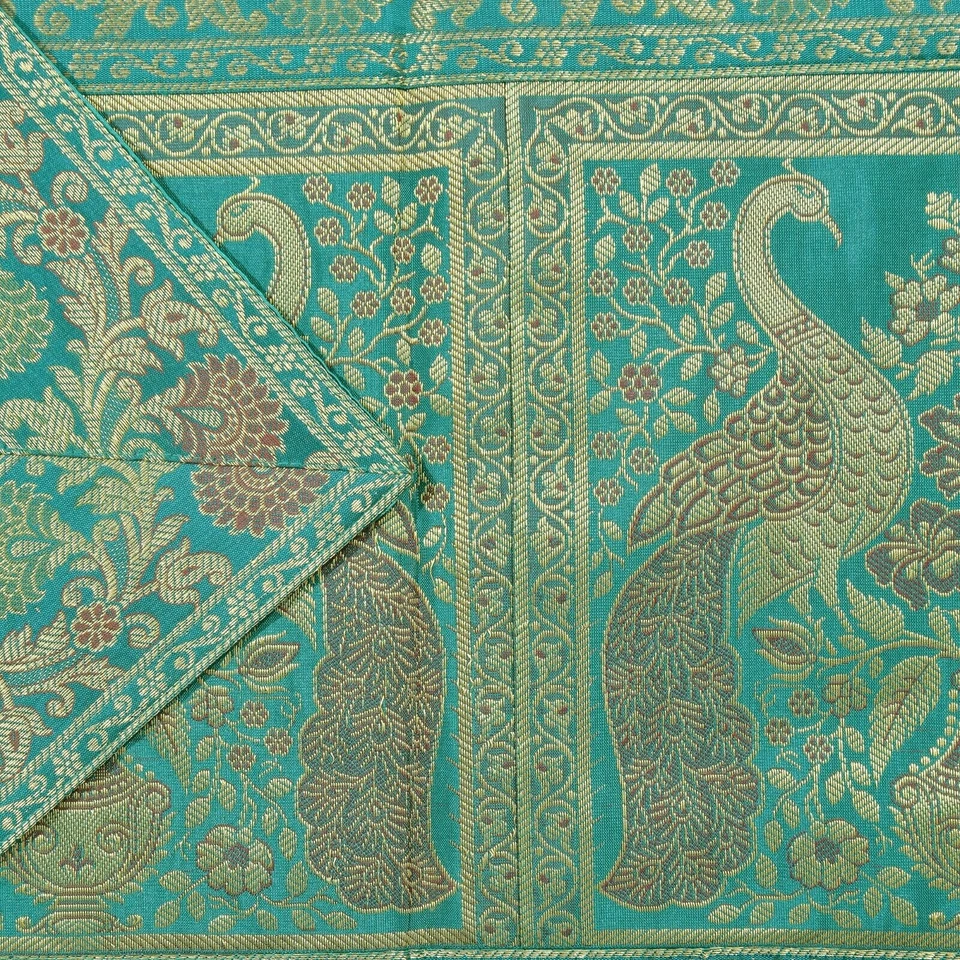 Indian Table Runner Art Decor Brocade Silky Party Wedding Table Cover Tapestry - Image 4 of 4