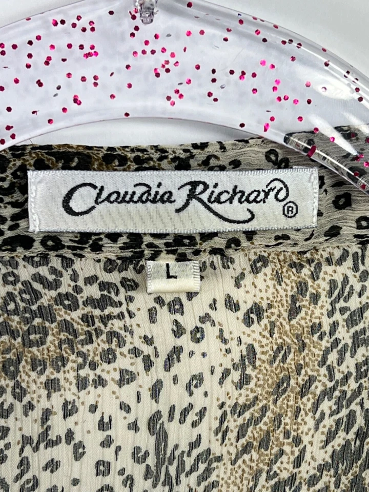 Blusa para mujer Claudia Richard talla L estampado animal cuello en V manga 3/4 transparente Foto 3 de 4