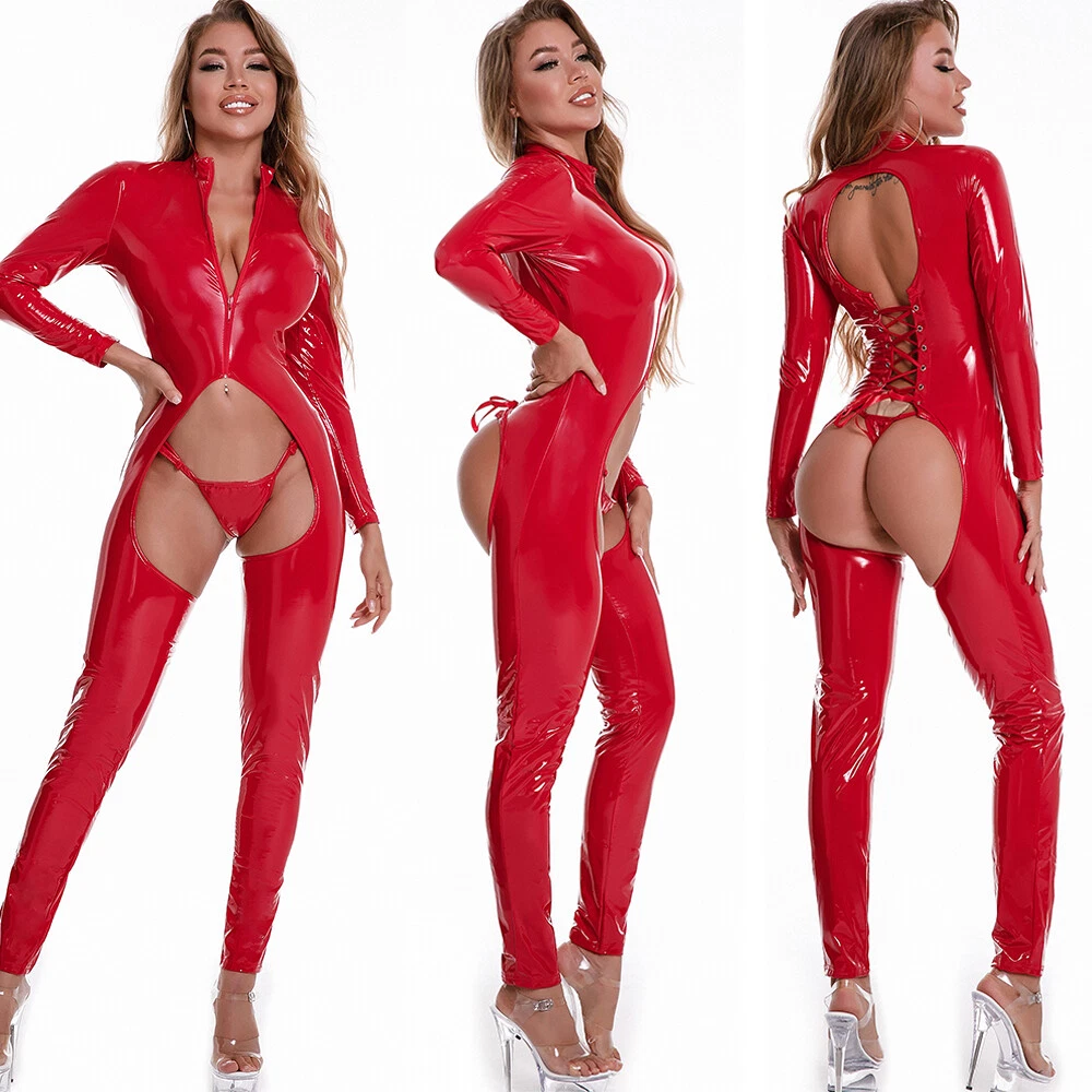 Sexy Lattice Catsuit Viola Donne Tuta Stretta Anteriore Cerniera Costumi In Gomma Tuta Tuta, Bianco, XS Sexy Lattice Catsuit Viola Donne Tuta Stretta Anteriore Cerniera Costumi In Gomma Tuta Tuta, Bianco, XS