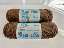 MAXI-CORD Twisted HERCULON Macrame Brown Cord 100 Yards 6mm NEW Vintage Lot Of 2