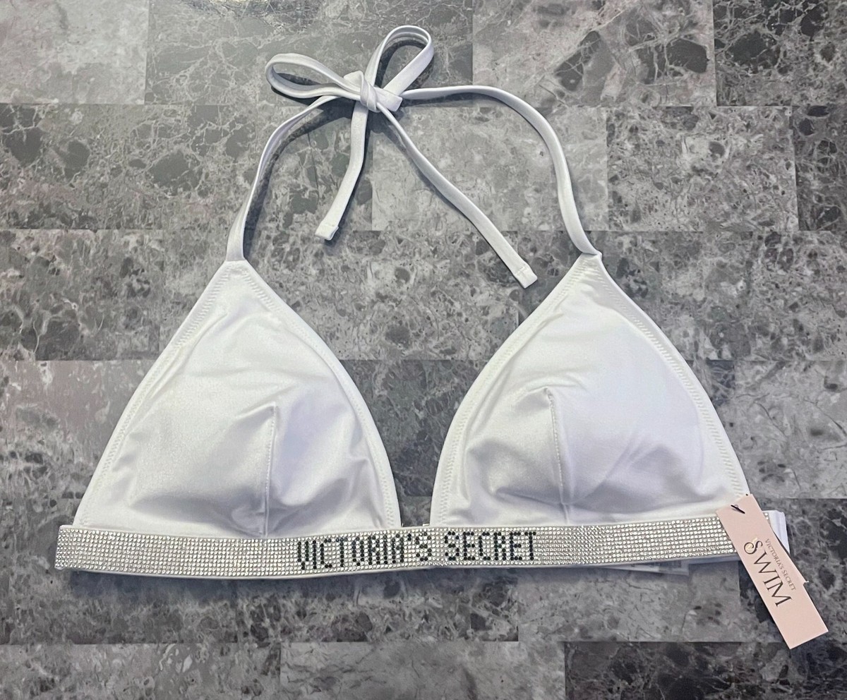 ☆Victoria's secret Shine Halter Bikiniホワイトビキニ☆ NWT VICTORIA'S SECRET XL WHITE SILVER SHINE STRAP TRIANGLE