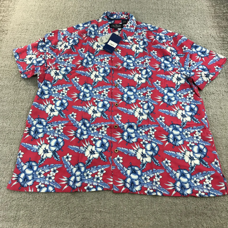 Nat Nast Shirt Mens Extra Large Button Up Silk Blue Floral All Over Print XL Red - Image 3 of 4