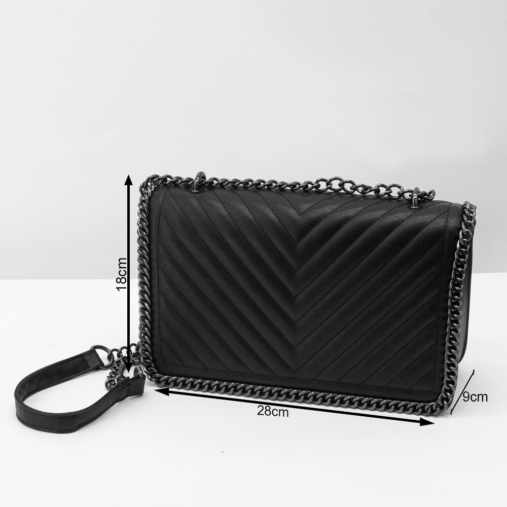 Borsa a tracolla spalla Media Donna colore Nera con Catene Eco