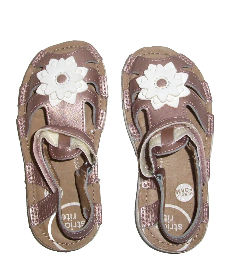 Sandalias Stride Rite para niñas pequeñas talla 7,5 AMPLIAS Lottie Peep Toe oro rosa usadas en excelente estado Foto 2 de 4