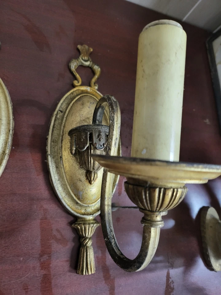 2 lámparas eléctricas antiguas de cobre cadena de tracción montaje en pared 13" H #4260 Foto 2 de 4