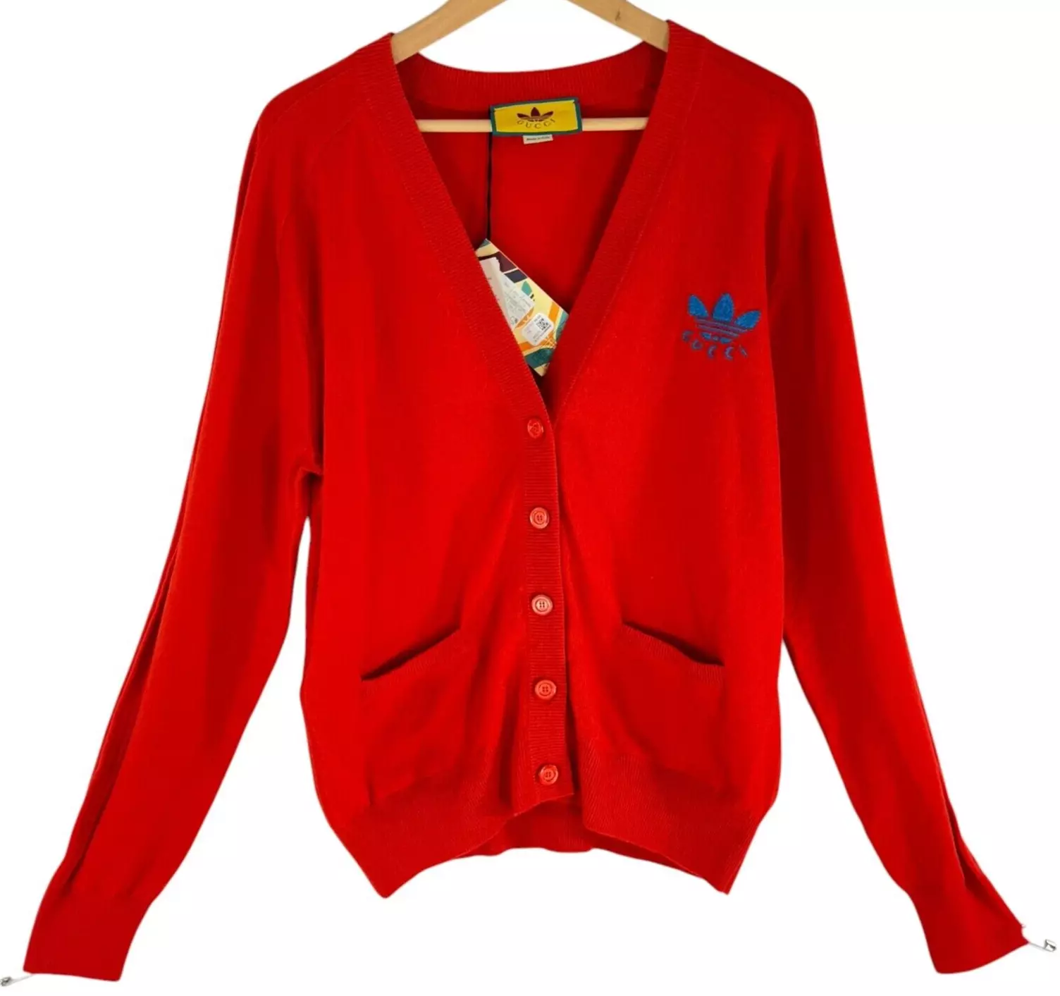 Cardigan femme GUCCI X ADIDAS orange laine GG fabriqué en Italie marqué 