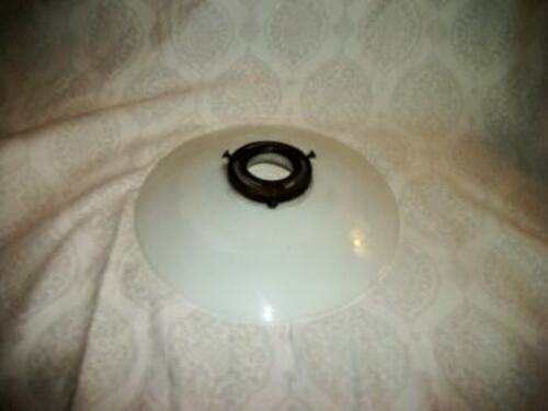 ANTIQUE FRENCH MILK GLASS DISC LIGHT PENDANT SHADE OLD WAVY GLASS FITTER 1920s