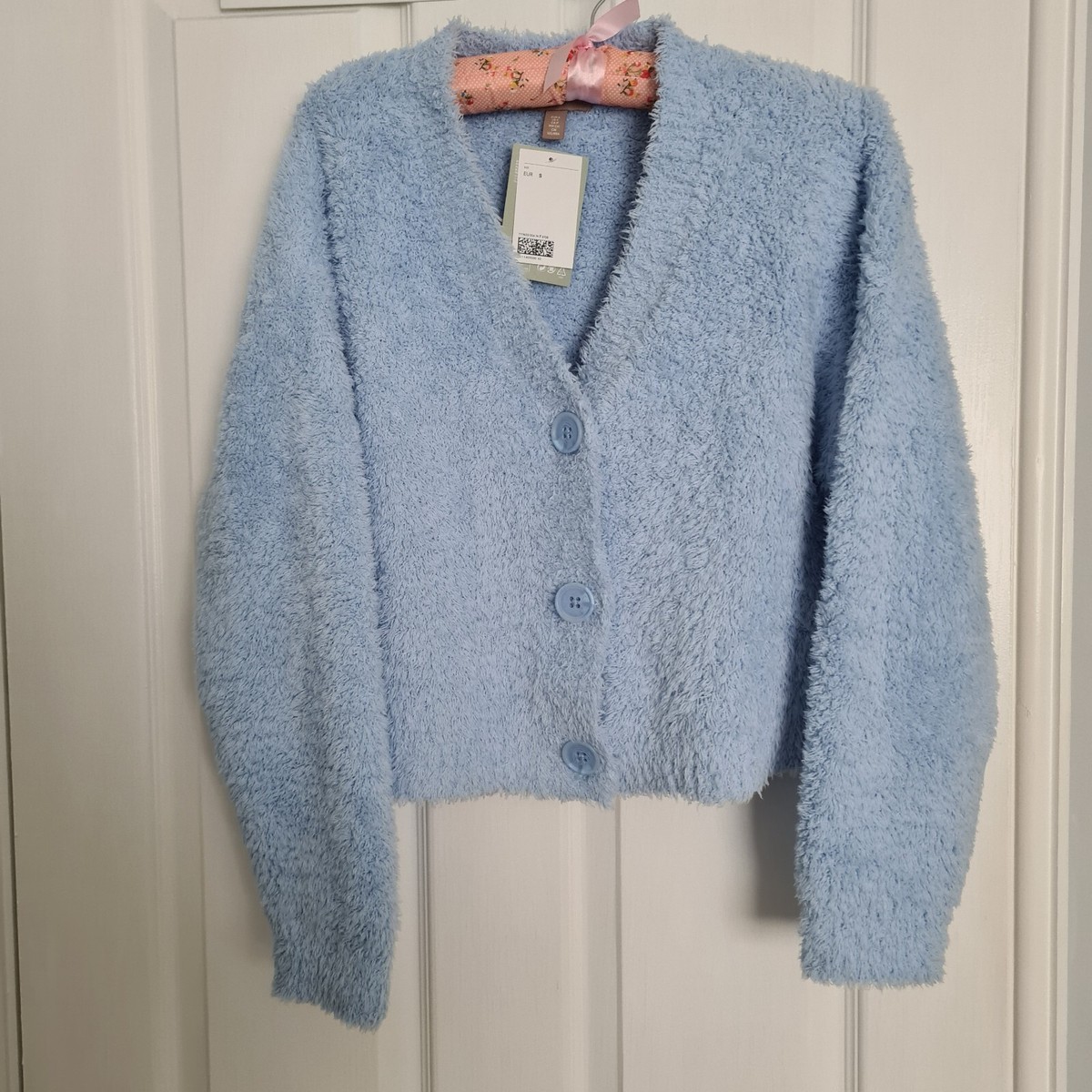 New H&M Fluffy-knit loungewear top blue cardigan size S recycled
