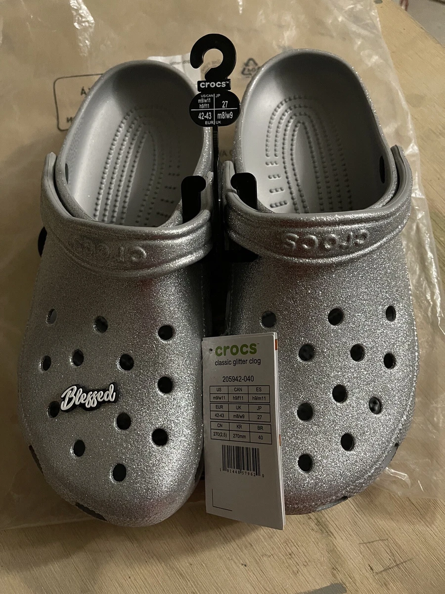NWT Crocs Classic Glitter II Clogs Silver Size 11W WOMEN