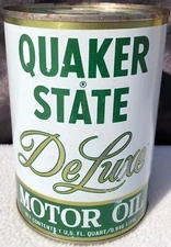 Vintage Original QUAKER STATE DELUXE MOTOR OIL Can - EMPTY