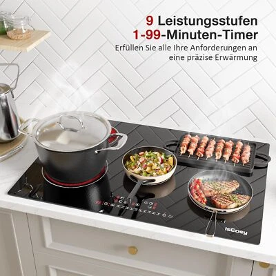 ISEASY Kochfeld 5 Platten Glaskeramik Kochfeld Autark 77cm Keramikkochfeld Autark 8600W