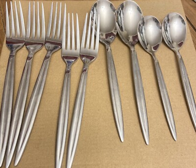 Unbranded Nine Piece Silver Fork And Spoon Set With Pointy Tip Handles Flatware