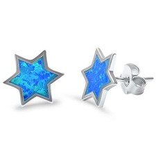 Cute Blue Opal Star .925 Sterling Silver Stud Earrings
