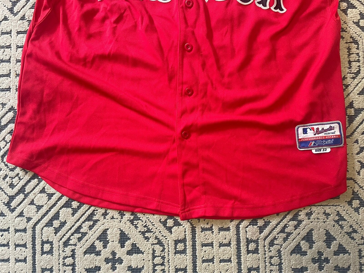 majestic レッドソックス バッティングジャージ Mens Majestic Boston Red Sox Red Button On Baseball Logo Jersey 13