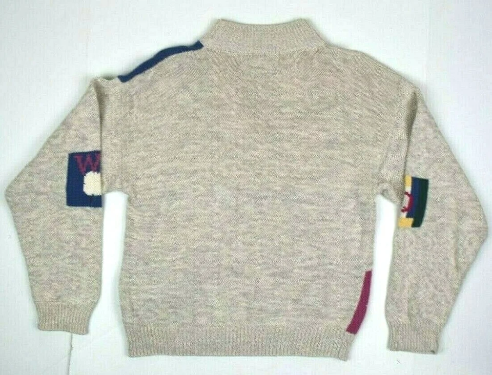 Vintage Woolrich Sweater Size M 80s Cream Country Patches High Crew Neck Grunge - Image 3 of 4