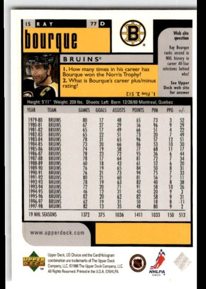 Carte De Hockey Ray Bourque Avalanche 2002-03 Upper Deck Foundations #18