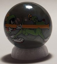 Marvin the Martian K9 Chariot 1" Gray Glass Logo Marble w/ Stand