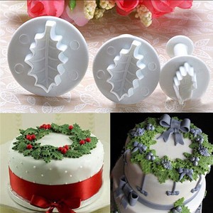 Decorazioni Torte Natalizie Fai Da Te.3pcs Natale Agrifoglio Foglia Stantuffo Cutter Fondente Decorazione Torte Stampo Fai Da Te Strumenti Ebay