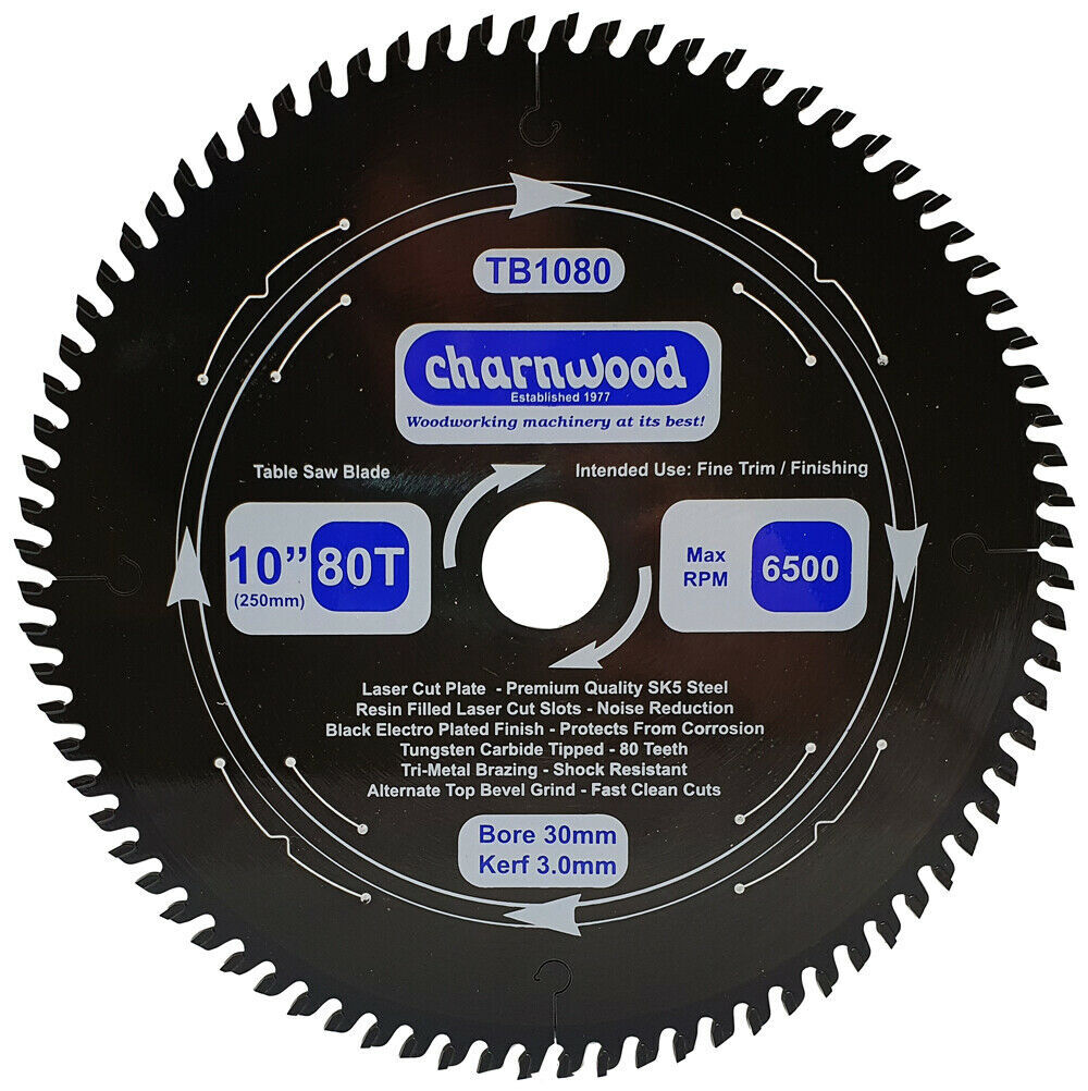 Charnwood TB1080 Low Noise Circular Saw Blade 250 x 30mm x 80T x 3.0k TB1080