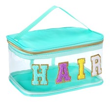 Chenille Letter Clear Makeup Bags Hair Pouch Preppy Patch Makeup Bag Zipper w...