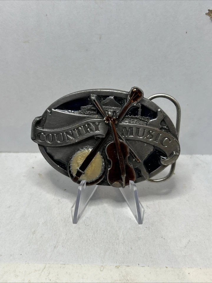 E-29 Country Music Siskiyou Co. Vintage 1984 Hebilla de cinturón con recogedor de violín Banjo Foto 2 de 4