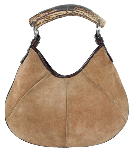 YVES SAINT LAURENT Tan Suede Horn Handle MOMBASA Top Handle Bag