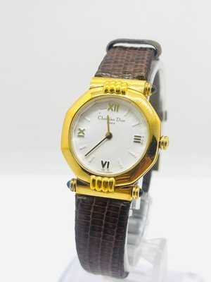 [Exc+5] Christian Dior 64151 Octagon Gold White Dial Quartz Women's Watch Japan