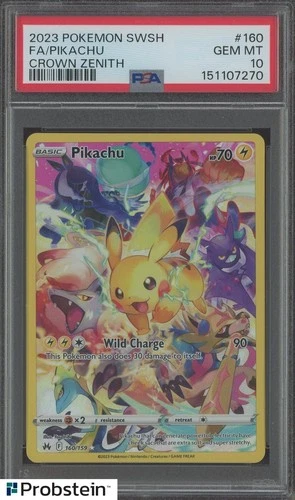 2023 Pokemon SWSH Crown Zenith #160 FA Pikachu PSA 10 GEM MINT