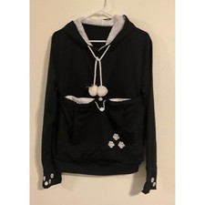 Womens Med Black Hoodie Pet Carrier Pouch Front Pocket Kangaroo Style