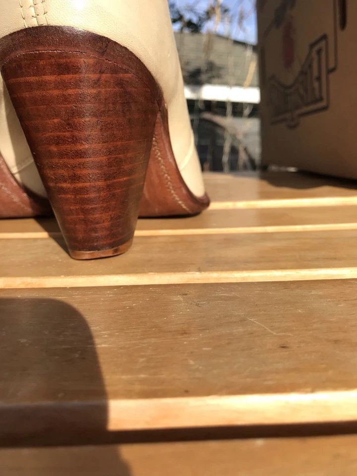 Botas de cuero para mujer Frye media pantorrilla beige talla 8,5 hechas en EE. UU. Pull On Western Foto 3 de 4