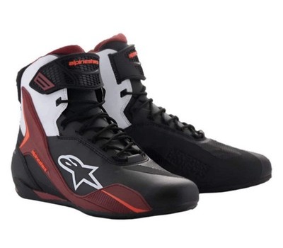 Alpinestars Faster-4 Motorcycle Motorbike Shoes Black White Dark Red