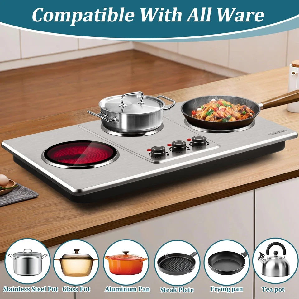 Placa Caliente Eléctrica, Encimera Infrarrojo Triple Quemador con Vidrio Cerámico de 7′′ Coo... Foto 4 de 4