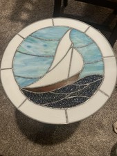 Sailboat Stained Glass Window Hanging Decor 14  Round Nautical Decor Sun