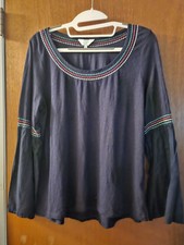 crown & ivy Petite Blouse PM Navy Embroidered...
