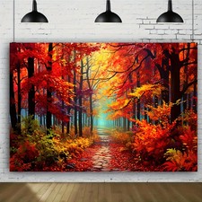 1pc Vibrant Autumn Forest Road Backdrop - Polyester Fiber, No Power Required, Mu